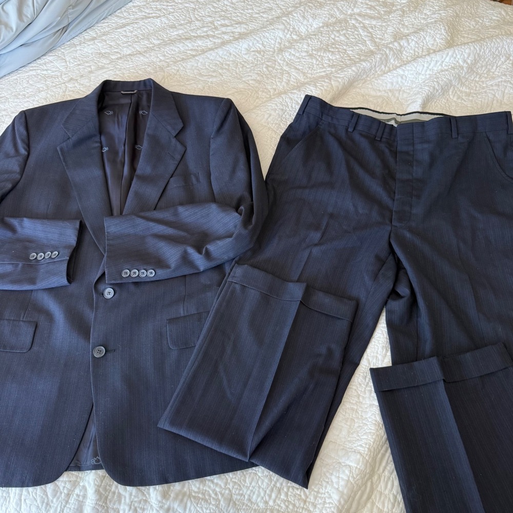 Vintage Christian Dior Monsieur Navy Pinstripe 2 Piece Suit Union Made USA 1980s